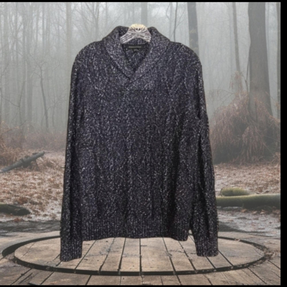 Yak Hair Blend Cable Knit Quality Capsule Sweater Blue Shawl Collar Sz M